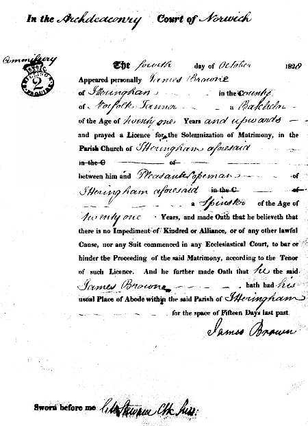 Marriage licence 1828